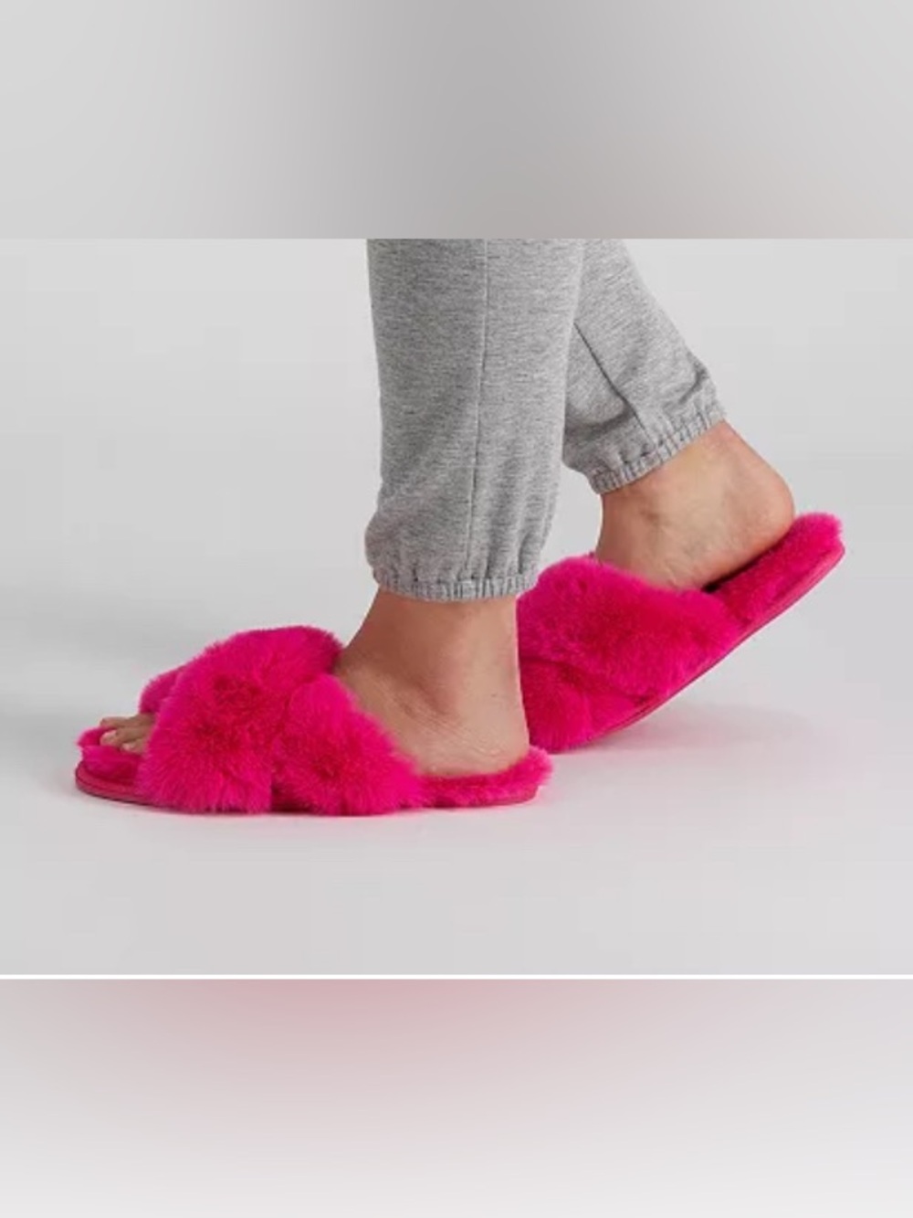 Jessica Simpson Neon Pink Faux Fur cross slide slippers.